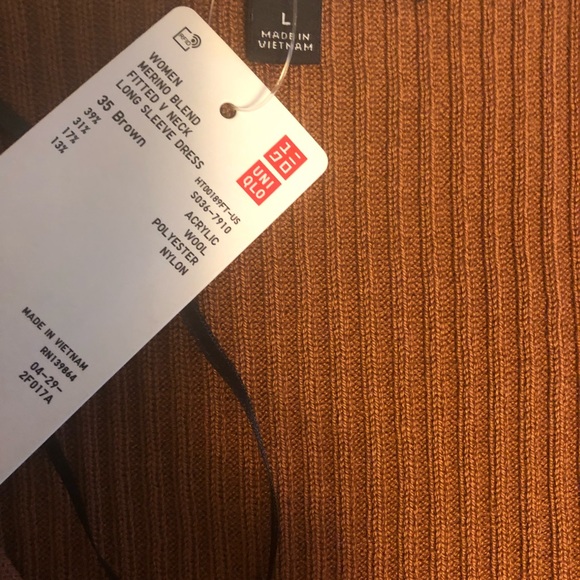 Long sleeve knit dress. Uniqlo. Brown. 45 inches long. NWT. - Picture 3 of 4
